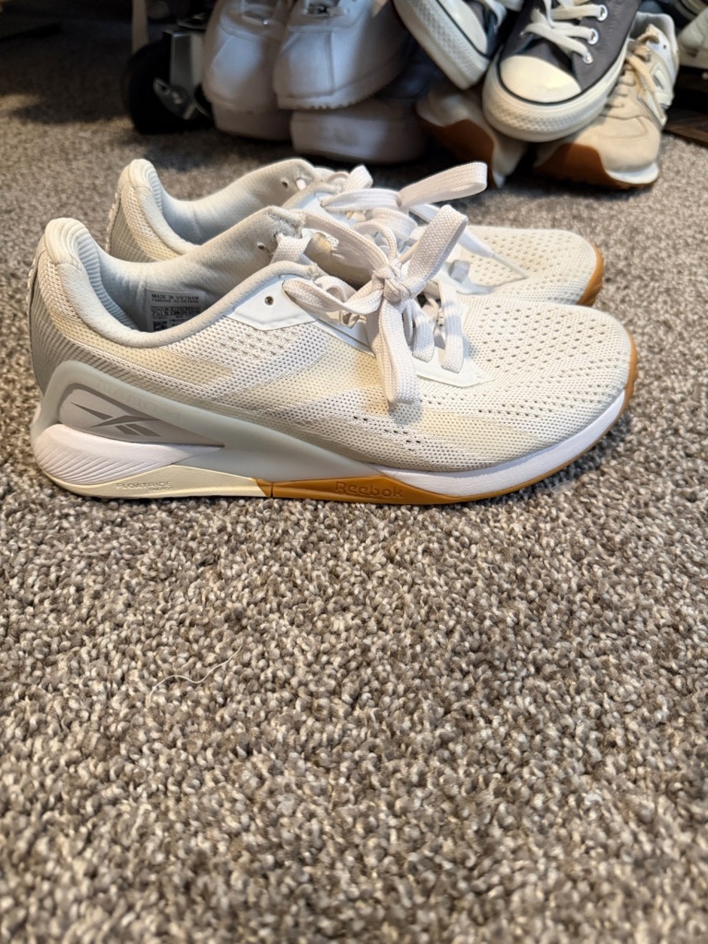 Reebok Women’s White Mesh Training Sneakers with Gum Accent